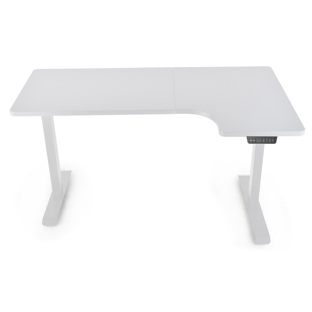 FORTIA 145cm R-Hand Corner Standing Desk – Dual Motor, White Frame