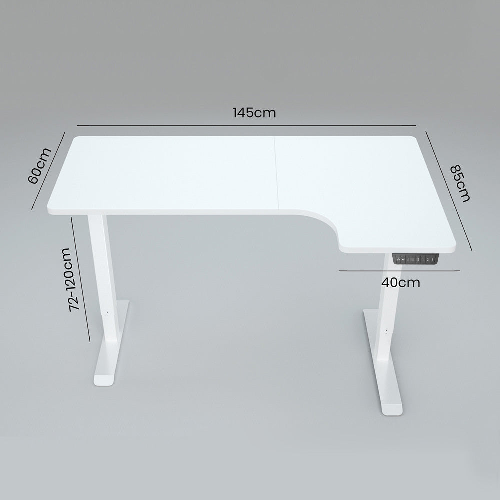 FORTIA 145cm R-Hand Corner Standing Desk – Dual Motor, White Frame