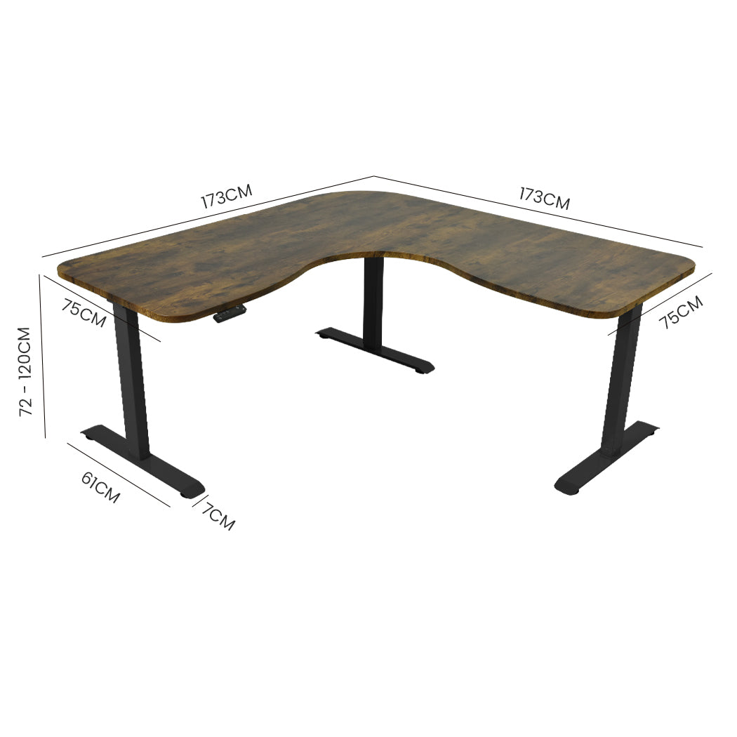 FORTIA 3-Motor Corner Standing Desk – 173x173cm, Walnut/Black