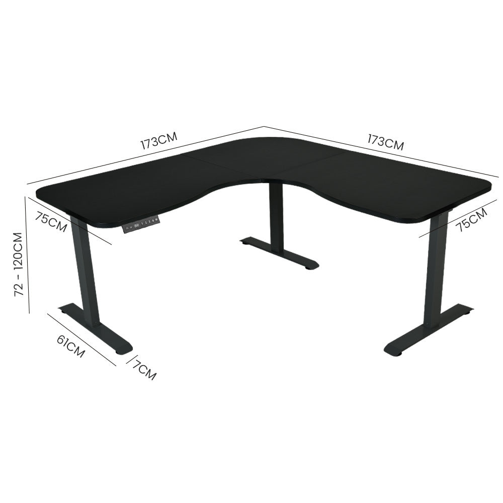 FORTIA 173cm Electric Corner Standing Desk – Triple Motor, Black Frame