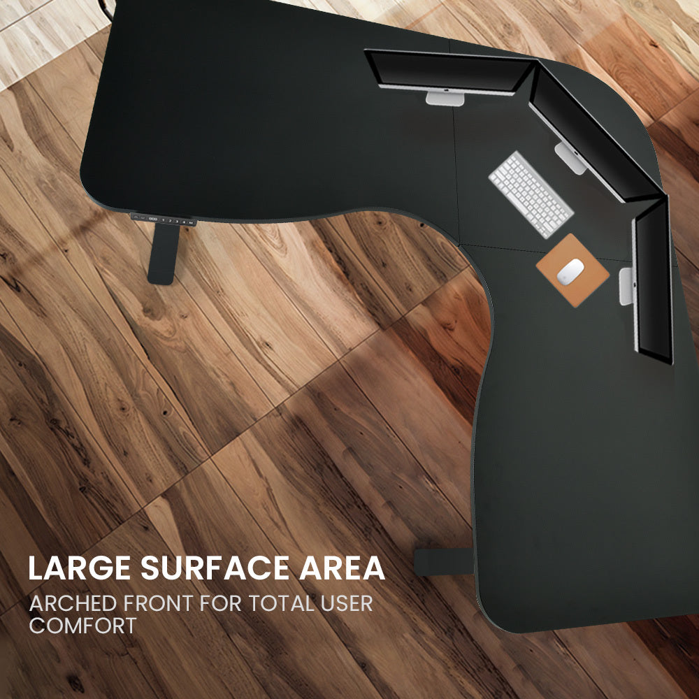 FORTIA 173cm Electric Corner Standing Desk – Triple Motor, Black Frame