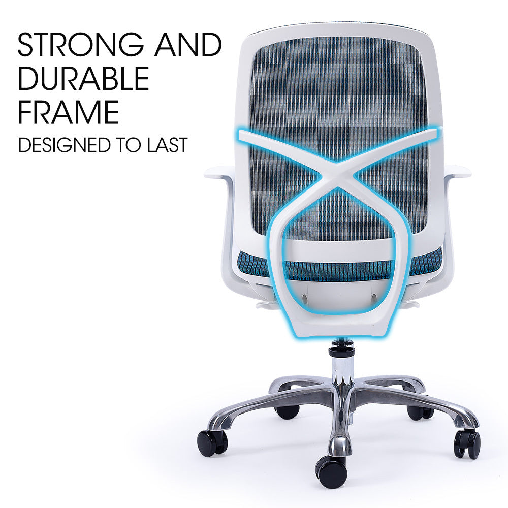 FORTIA Ergonomic Office Chair – Coolmesh Fabric, Adjustable Recline, Blue/White