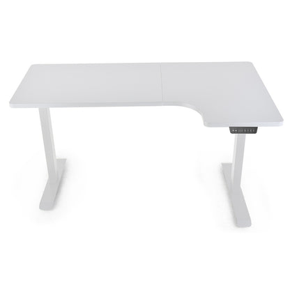 FORTIA 145cm R-Hand Corner Standing Desk – Dual Motor, White Frame