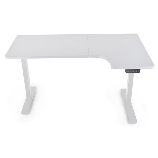 FORTIA 145cm R-Hand Corner Standing Desk – Dual Motor, White Frame