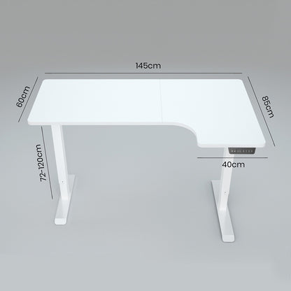 FORTIA 145cm R-Hand Corner Standing Desk – Dual Motor, White Frame