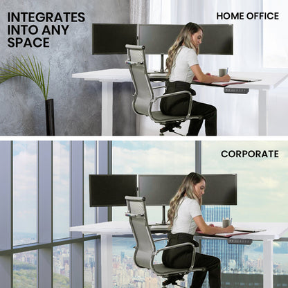 FORTIA 145cm R-Hand Corner Standing Desk – Dual Motor, White Frame