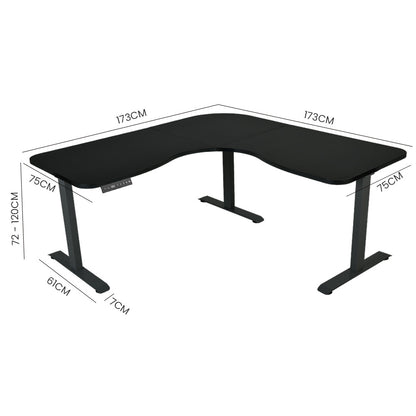 FORTIA 173cm Electric Corner Standing Desk – Triple Motor, Black Frame