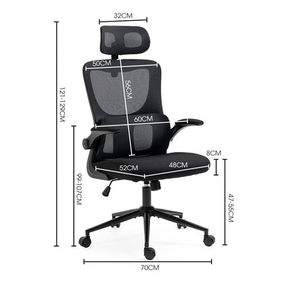 FORTIA Ergonomic Office Chair – Mesh Fabric, Retractable Armrests, Black